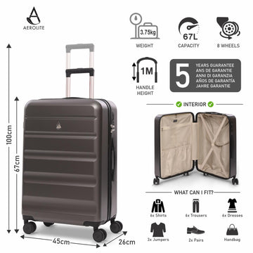 Aerolite 24-Inch Medium Check-In Luggage, 67L Lightweight Hard Shell Suitcase with 4 Spinner Wheels, TSA Lock, Durable ABS Travel Hold Suitcase – Charcoal